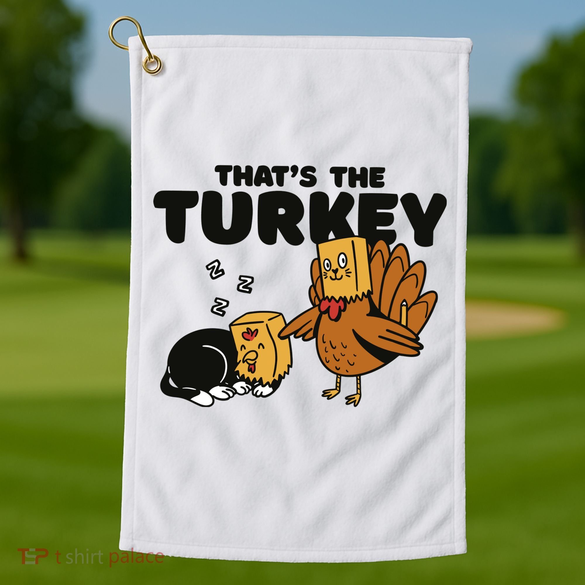 That's The Turkey Funny Thanksgiving Cat Golf Towel