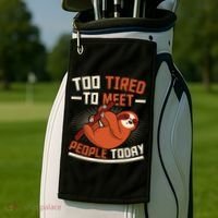 Too Tired To Meet People Today Lazy Sloth Funny Gift Golf Towel thumb 2