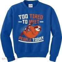 Too Tired To Meet People Today Lazy Sloth Funny Gift Kids Sweatshirt thumb 0