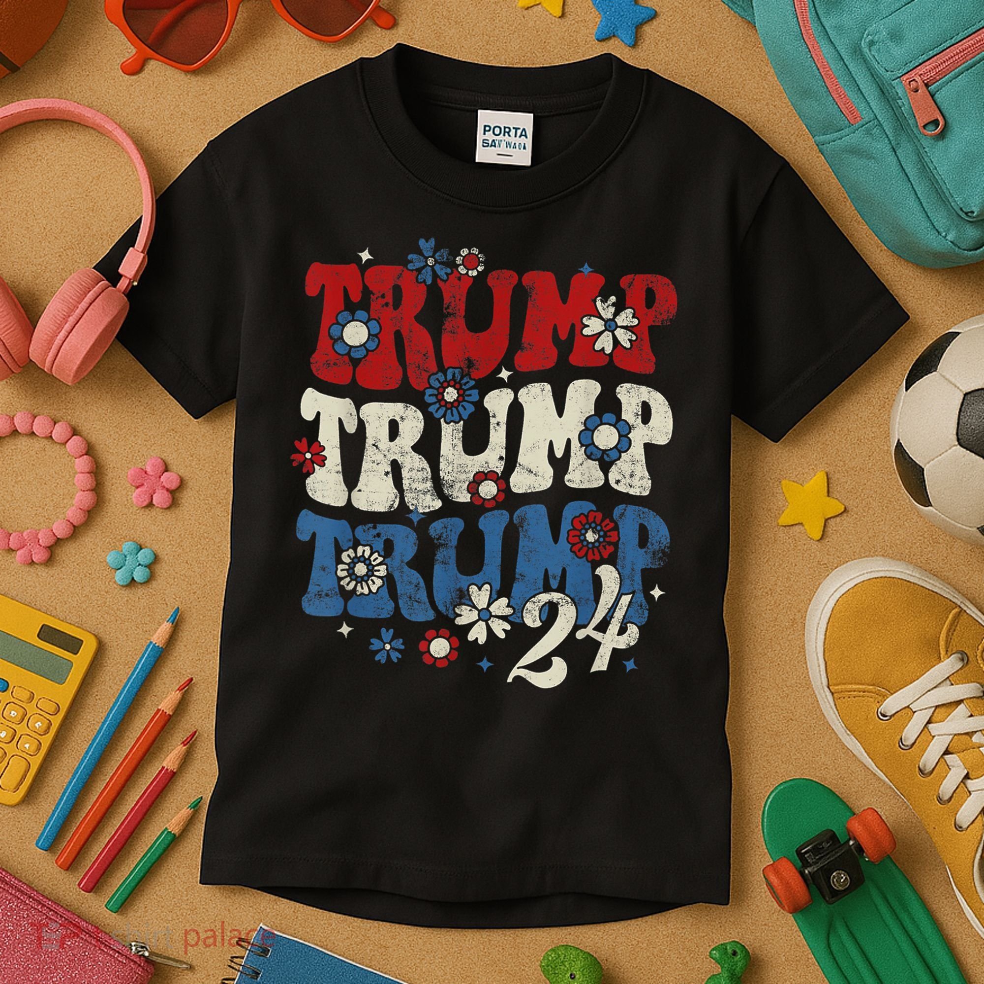 Trump Trump Trump 2024 Retro Groovy Kids T-Shirt