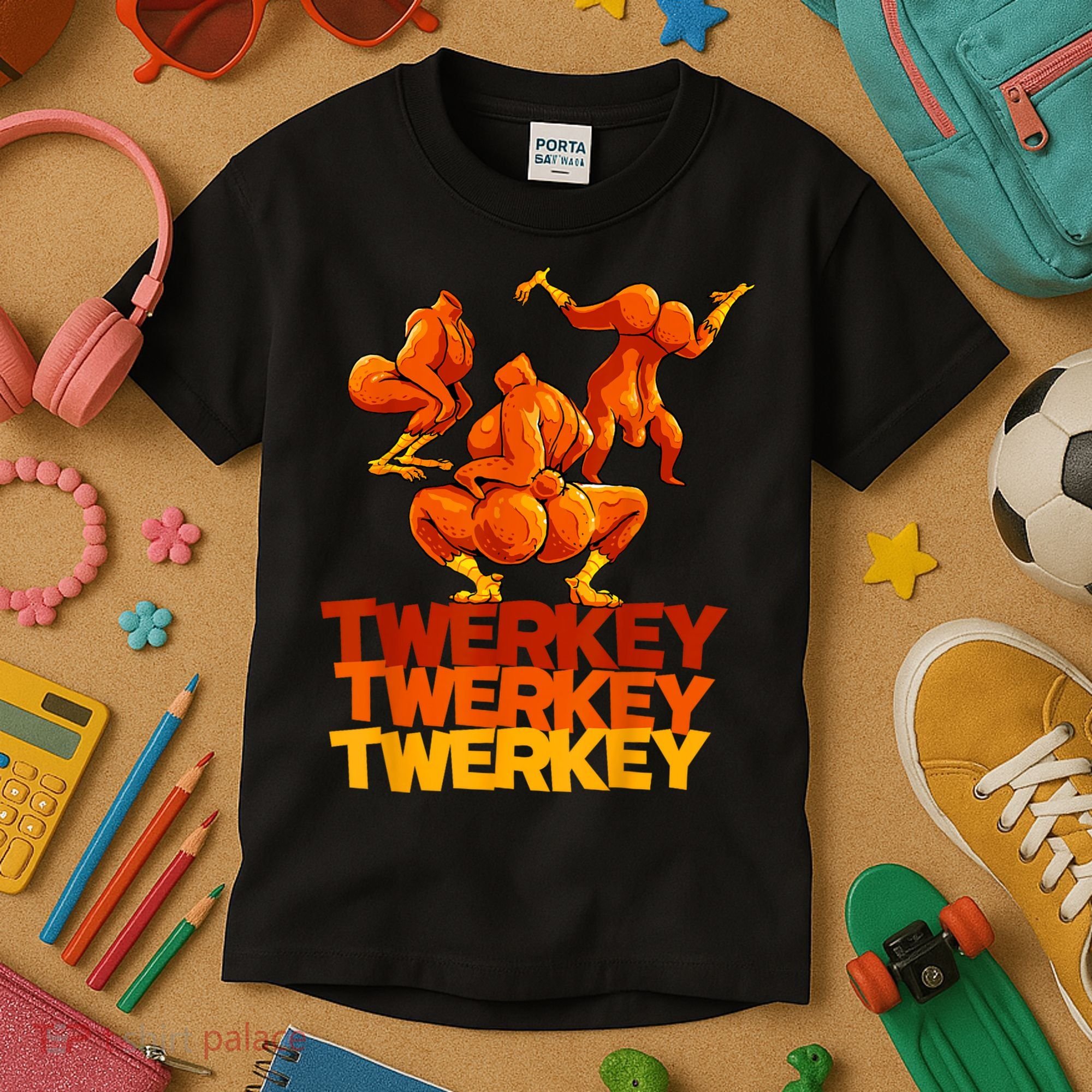 Twerkey Twerking Turkey Funny Thanksgiving Twerk Turkey Kids T-Shirt