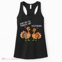 Turkeys Talking Thankful Vegetarians Thanksgiving Vegan Women's Tank Top thumb 0