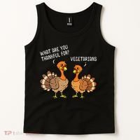 Turkeys Talking Thankful Vegetarians Thanksgiving Vegan Tank Top thumb 2