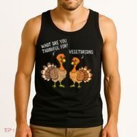 Turkeys Talking Thankful Vegetarians Thanksgiving Vegan Tank Top thumb 3