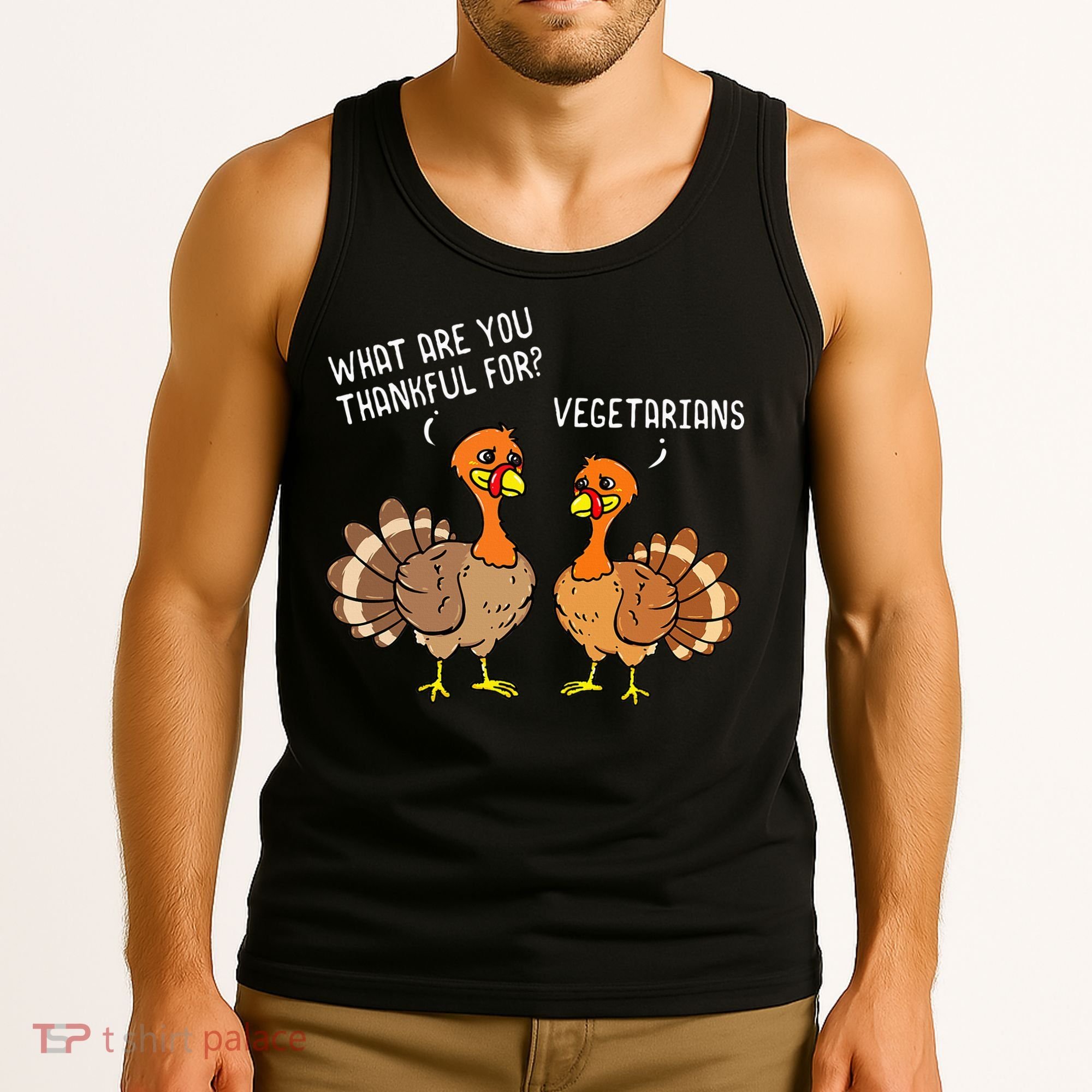 Turkeys Talking Thankful Vegetarians Thanksgiving Vegan Tank Top
