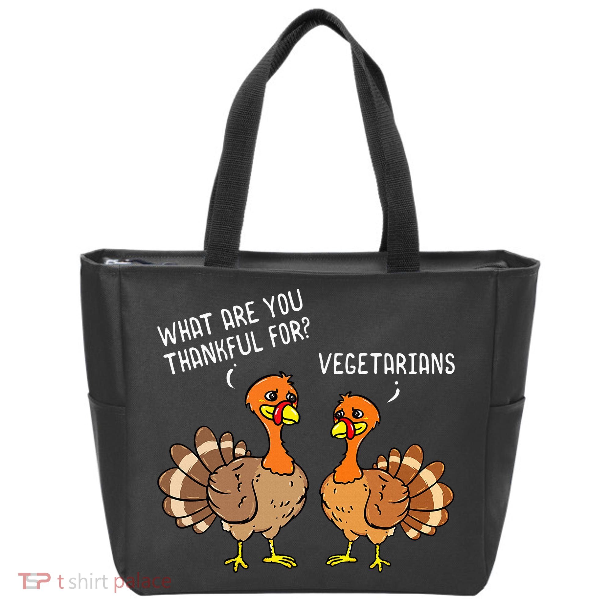 Turkeys Talking Thankful Vegetarians Thanksgiving Vegan Tote Bag
