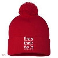 There Their They're Driving Me Crazy English Teacher Pom Pom 12in Knit Beanie thumb 0