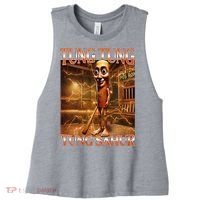 Tung Tung Tung Sahur Funny Brainrot Meme Italian Women's Racerback Cropped Tank thumb 0