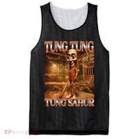 Tung Tung Tung Sahur Funny Brainrot Meme Italian Mesh Reversible Basketball Jersey Tank thumb 0