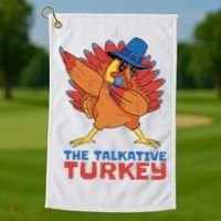 The Talkative Turkey Funny Thanksgiving Golf Towel thumb 1