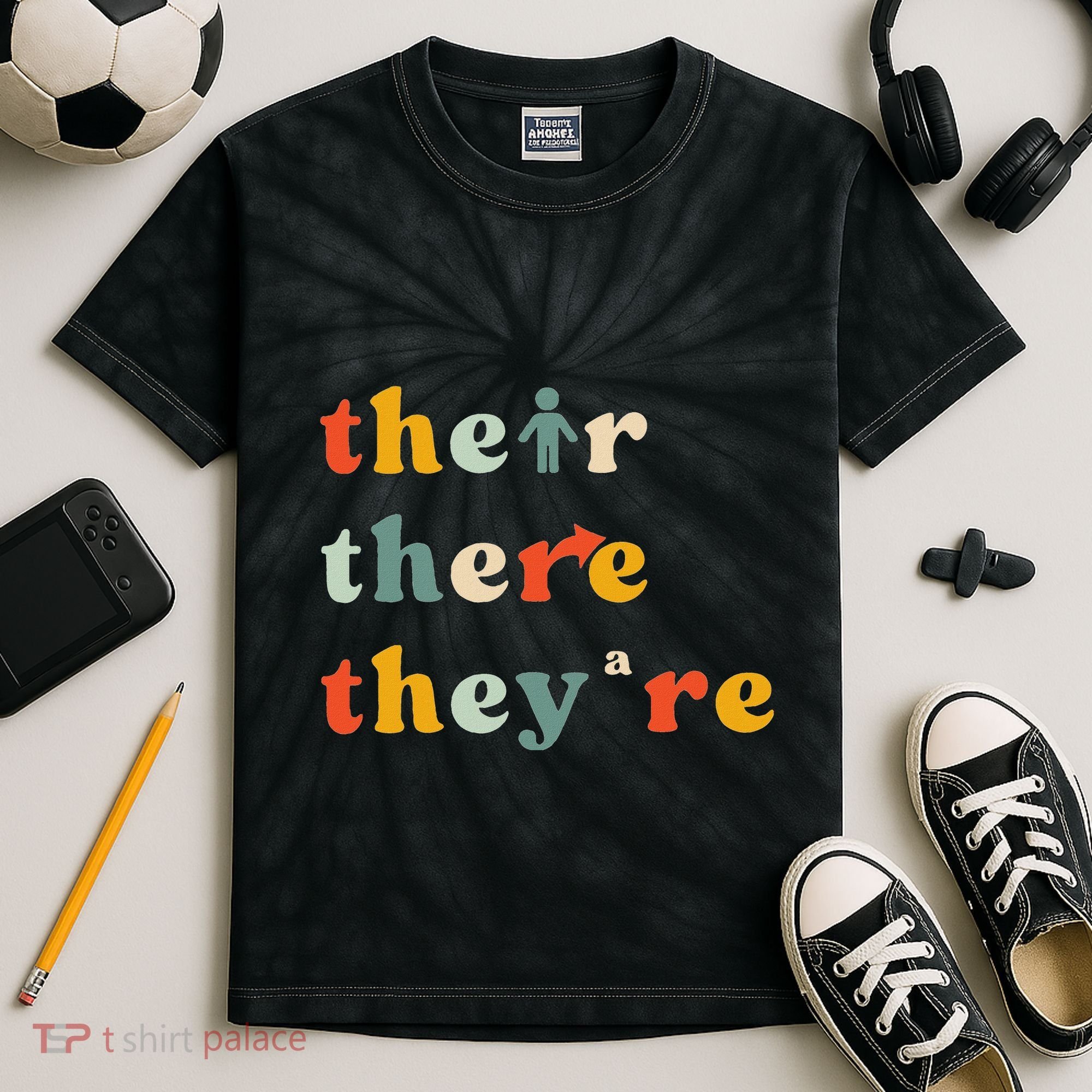 There Their TheyRe English Grammar Teacher Back To School Kids Tie-Dye T-Shirt