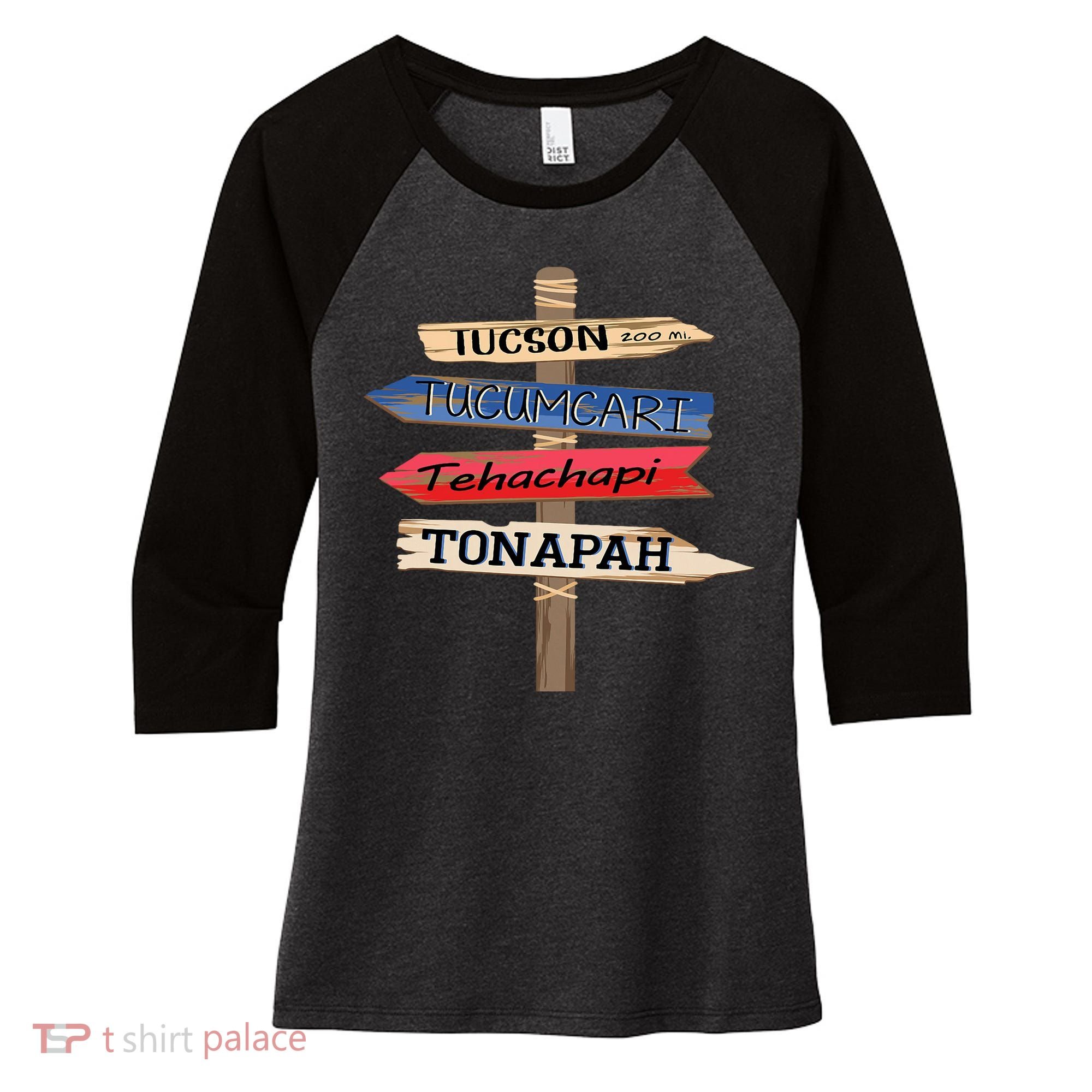 Tucson Tucumcari Tehachapi Tonapah Tourist Guideline Women's Tri-Blend 3/4-Sleeve Raglan Shirt