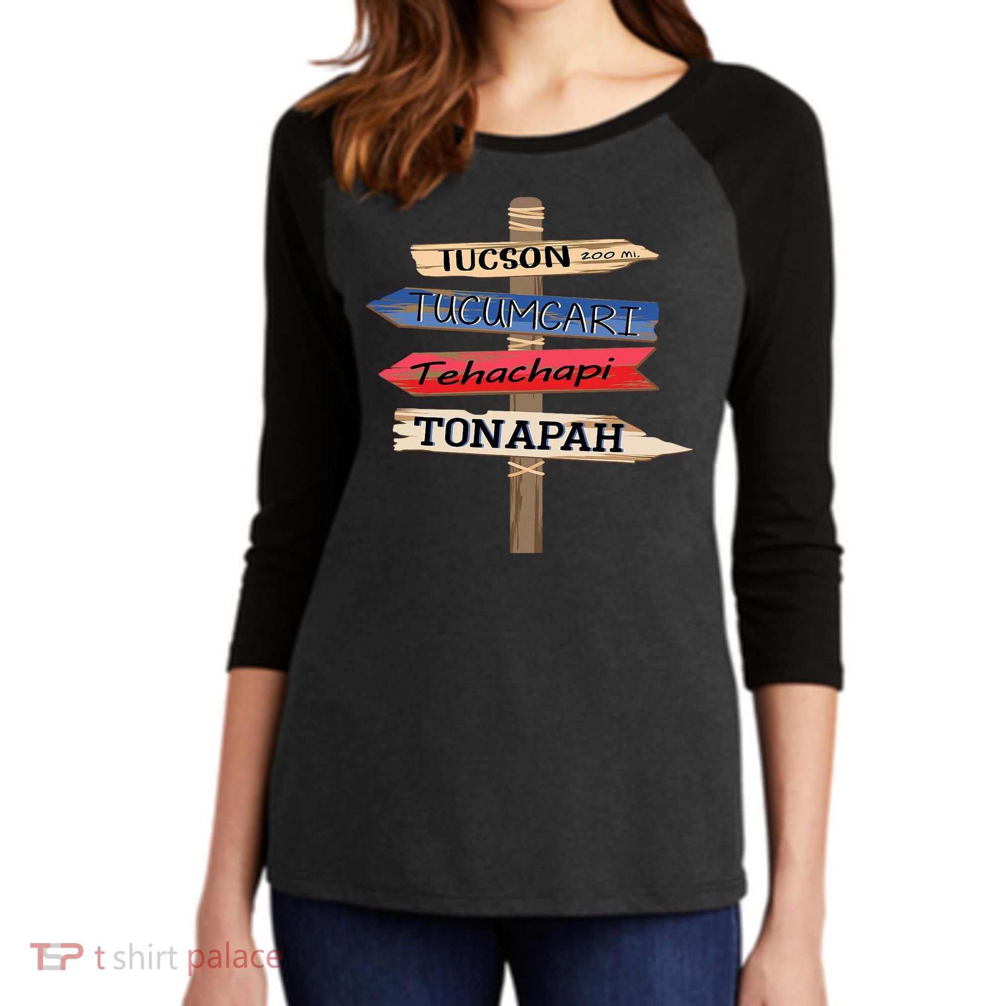 Tucson Tucumcari Tehachapi Tonapah Tourist Guideline Women's Tri-Blend 3/4-Sleeve Raglan Shirt