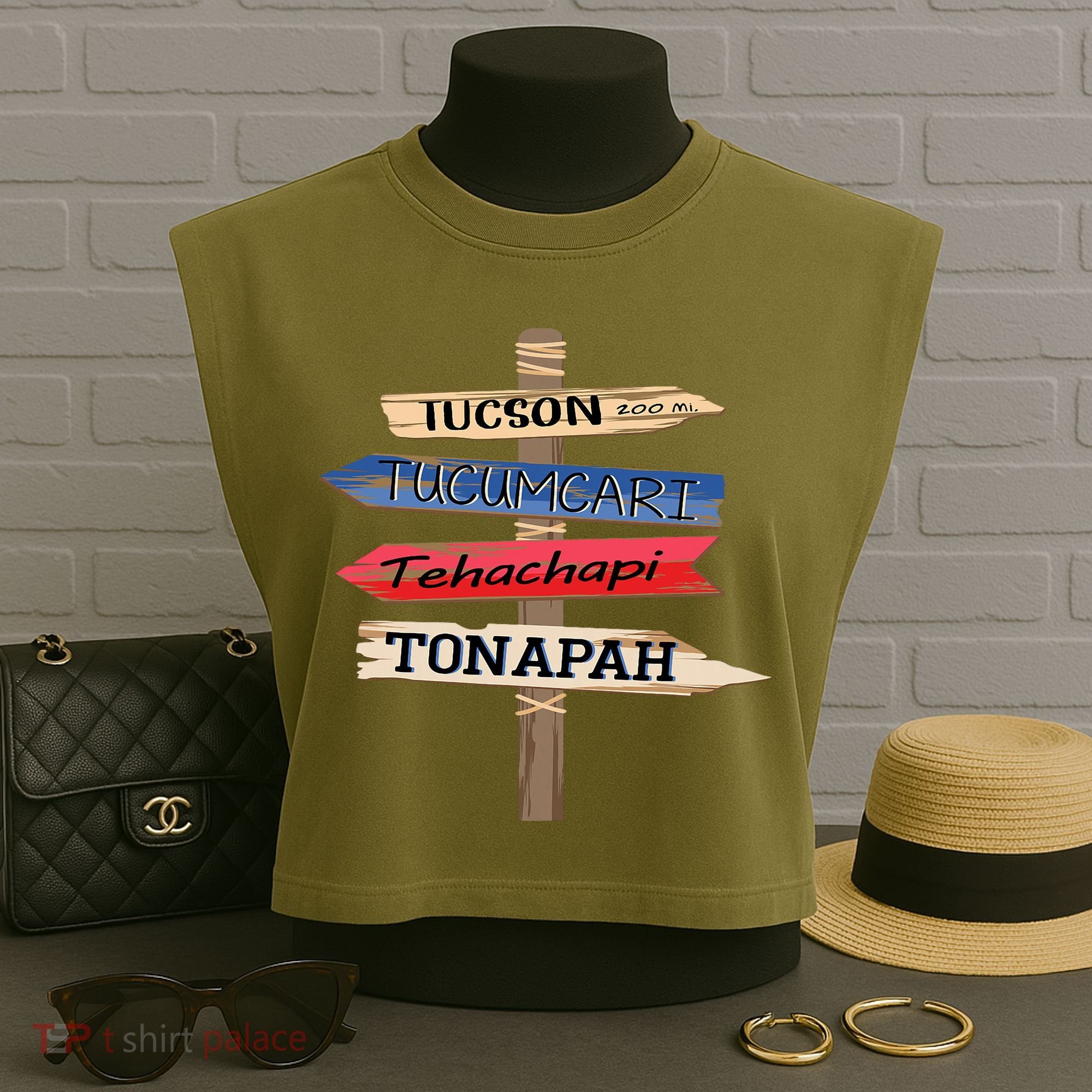 Tucson Tucumcari Tehachapi Tonapah Tourist Guideline Garment-Dyed Women's Muscle Tee