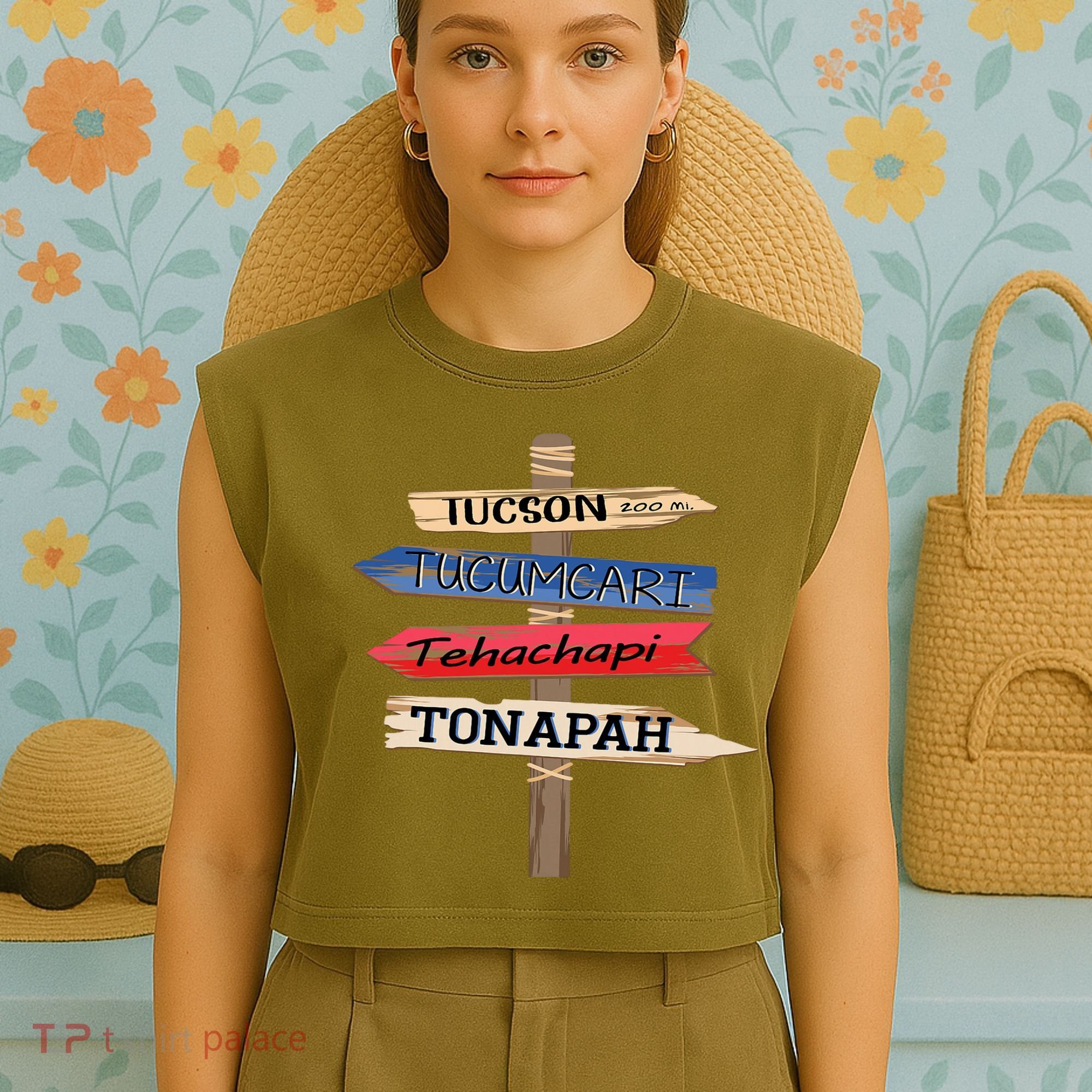 Tucson Tucumcari Tehachapi Tonapah Tourist Guideline Garment-Dyed Women's Muscle Tee