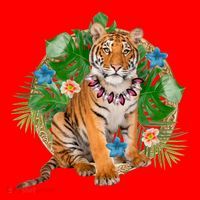Tropical Tiger Vacation Santa Hat thumb 1