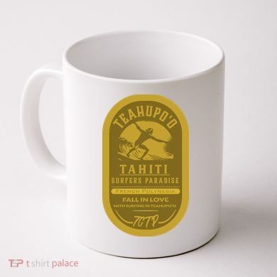 Teahupoo Tahiti Vintage Surf Label Coffee Mug
