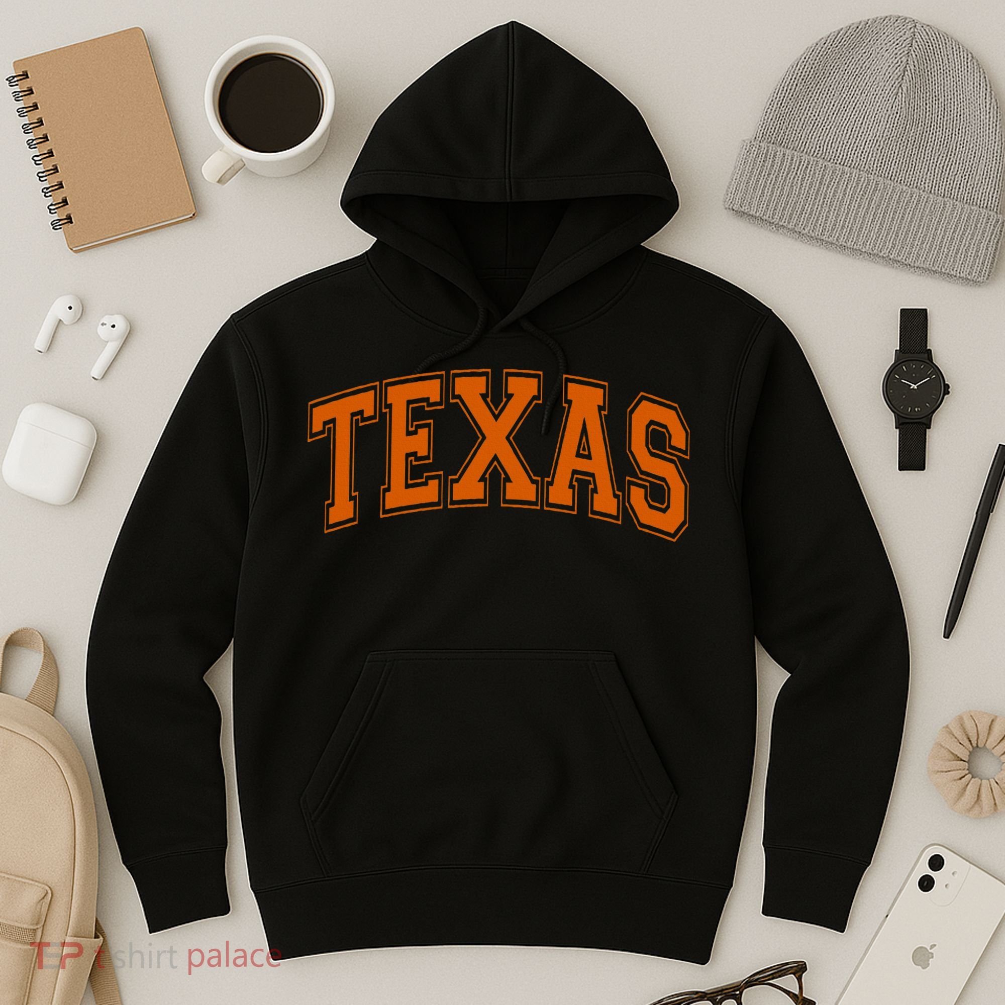 Texas Tx Varsity Style Orange Text Hoodie