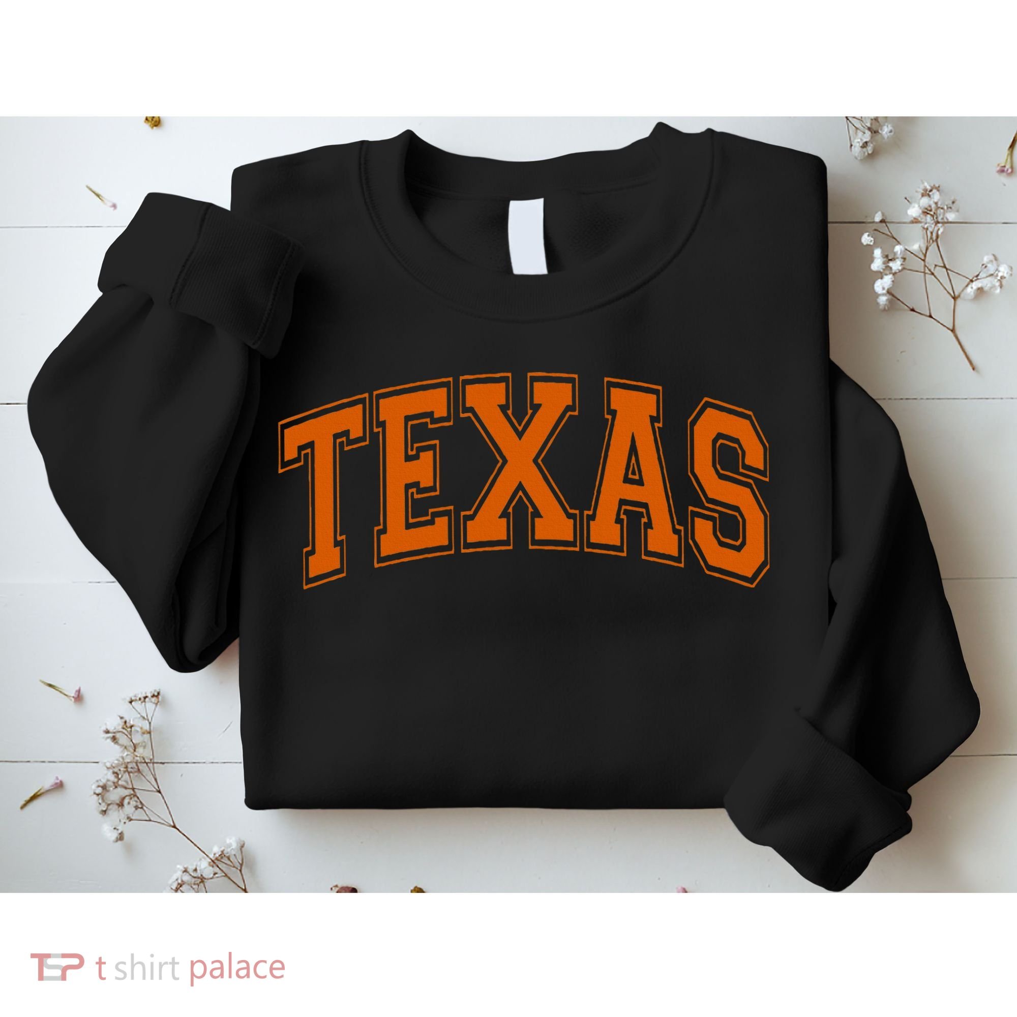 Texas Tx Varsity Style Orange Text Sweatshirt