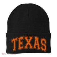 Texas Tx Varsity Style Orange Text Beanie thumb 0