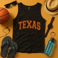 Texas Tx Varsity Style Orange Text Tank Top thumb 4