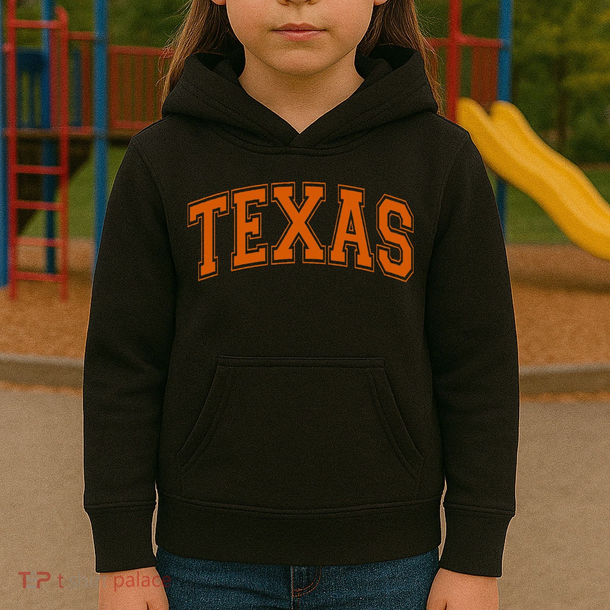 Texas Tx Varsity Style Orange Text Kids Hoodie