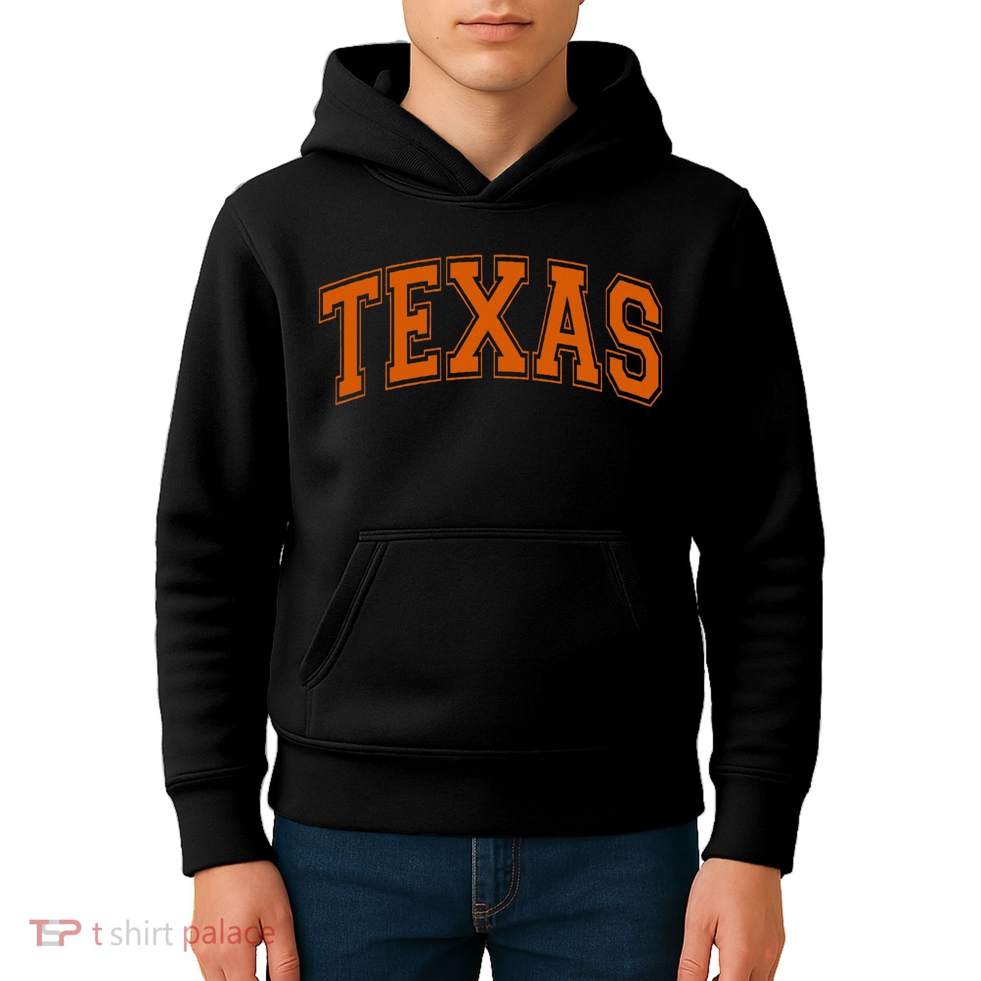 Texas Tx Varsity Style Orange Text Kids Hoodie