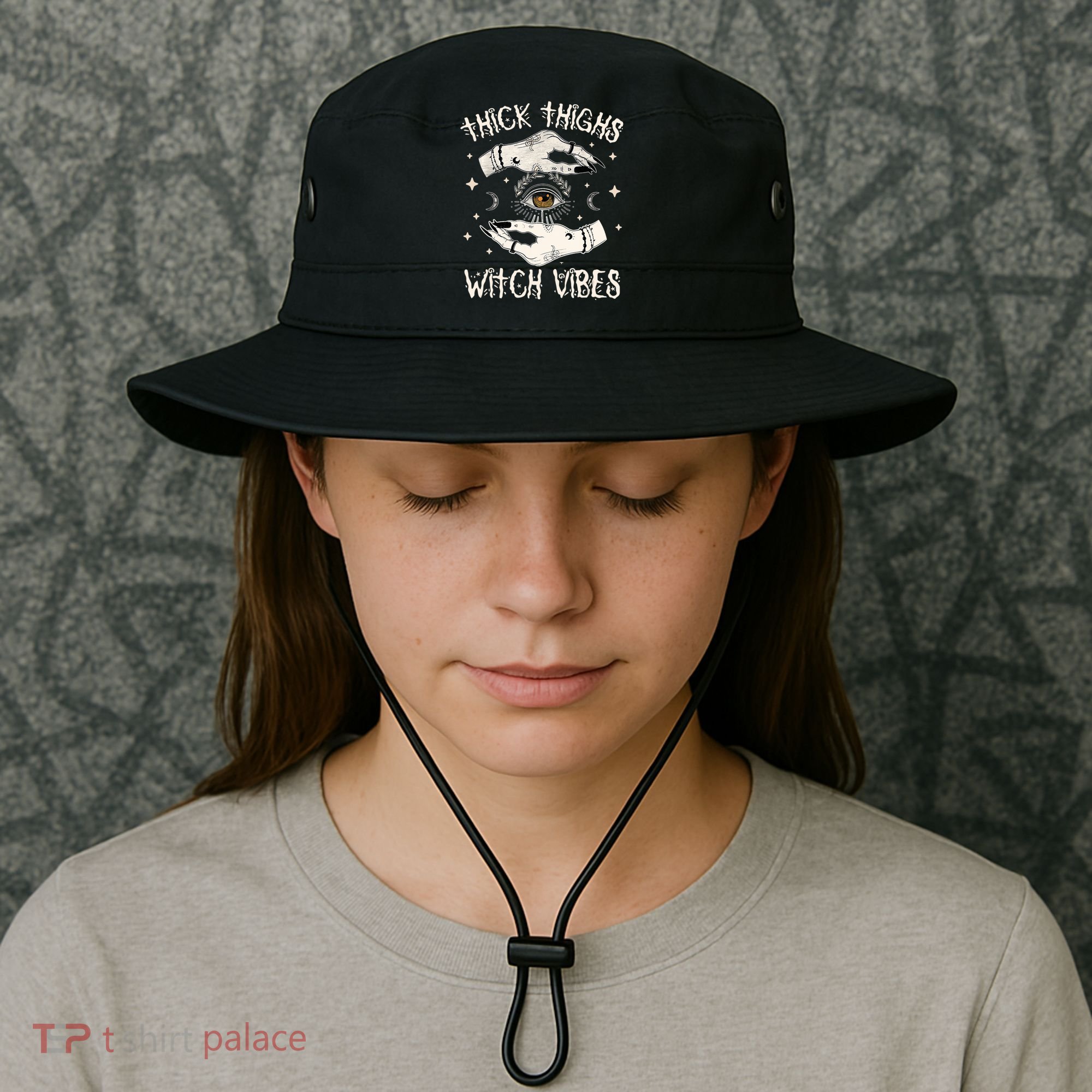 Thick Thighs Witch Vibes Halloween Moon Witches Tattoo Bucket Hat