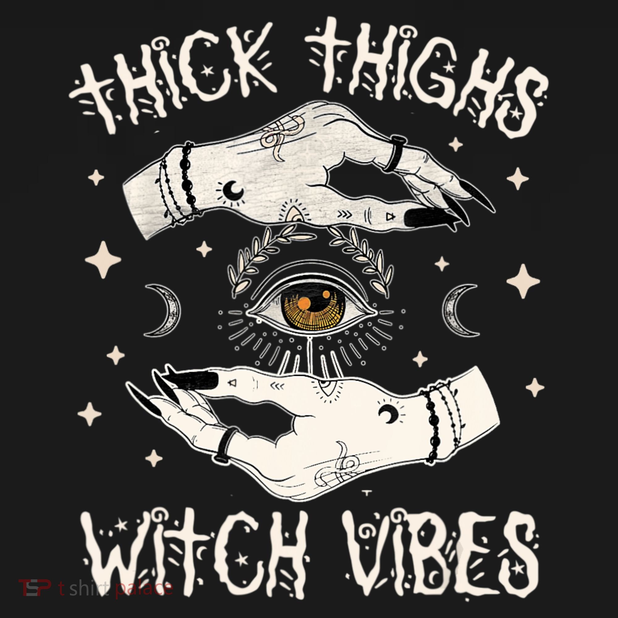 Thick Thighs Witch Vibes Halloween Moon Witches Tattoo Bucket Hat