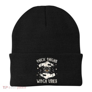 Thick Thighs Witch Vibes Halloween Moon Witches Tattoo Beanie