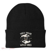 Thick Thighs Witch Vibes Halloween Moon Witches Tattoo Beanie thumb 0