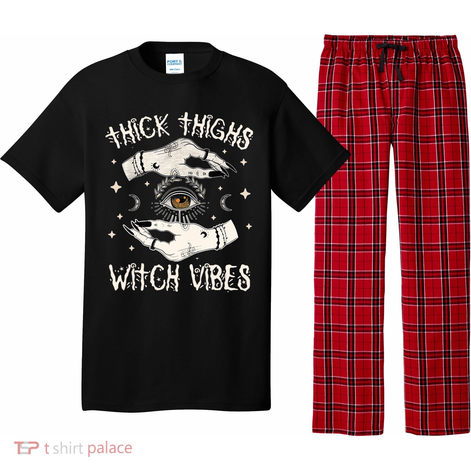 Thick Thighs Witch Vibes Halloween Moon Witches Tattoo Pajama Set