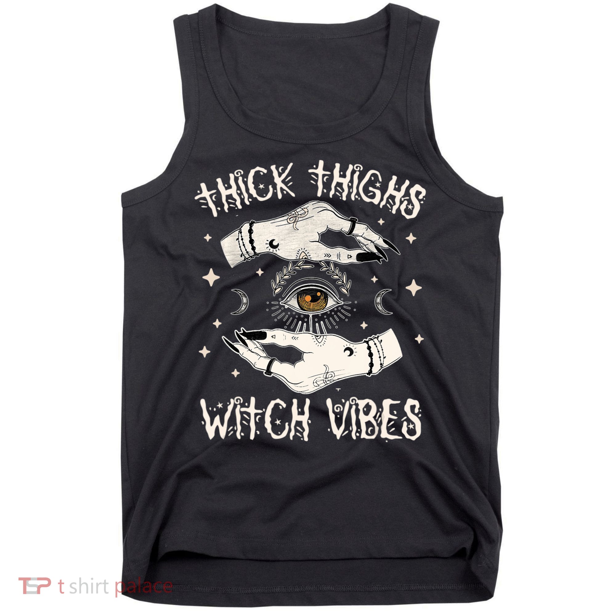 Thick Thighs Witch Vibes Halloween Moon Witches Tattoo Tank Top