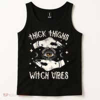 Thick Thighs Witch Vibes Halloween Moon Witches Tattoo Tank Top thumb 2