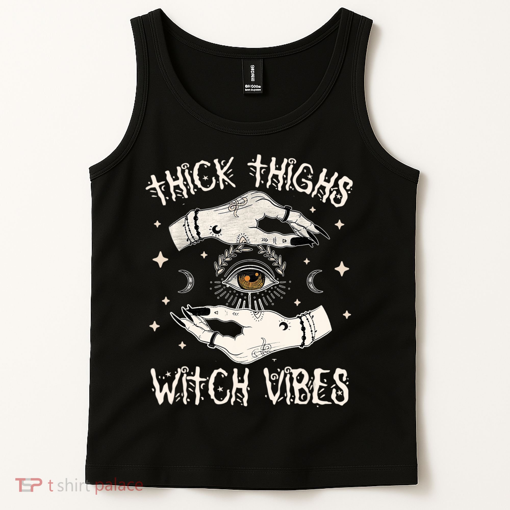 Thick Thighs Witch Vibes Halloween Moon Witches Tattoo Tank Top