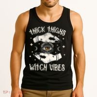 Thick Thighs Witch Vibes Halloween Moon Witches Tattoo Tank Top thumb 3