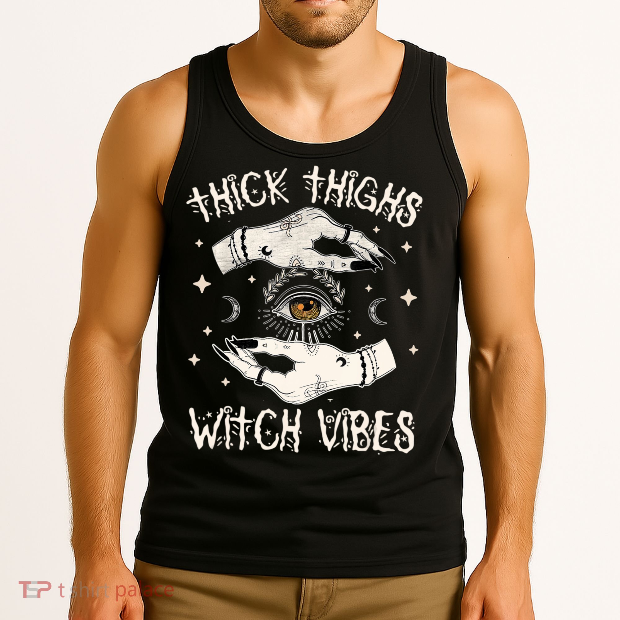 Thick Thighs Witch Vibes Halloween Moon Witches Tattoo Tank Top