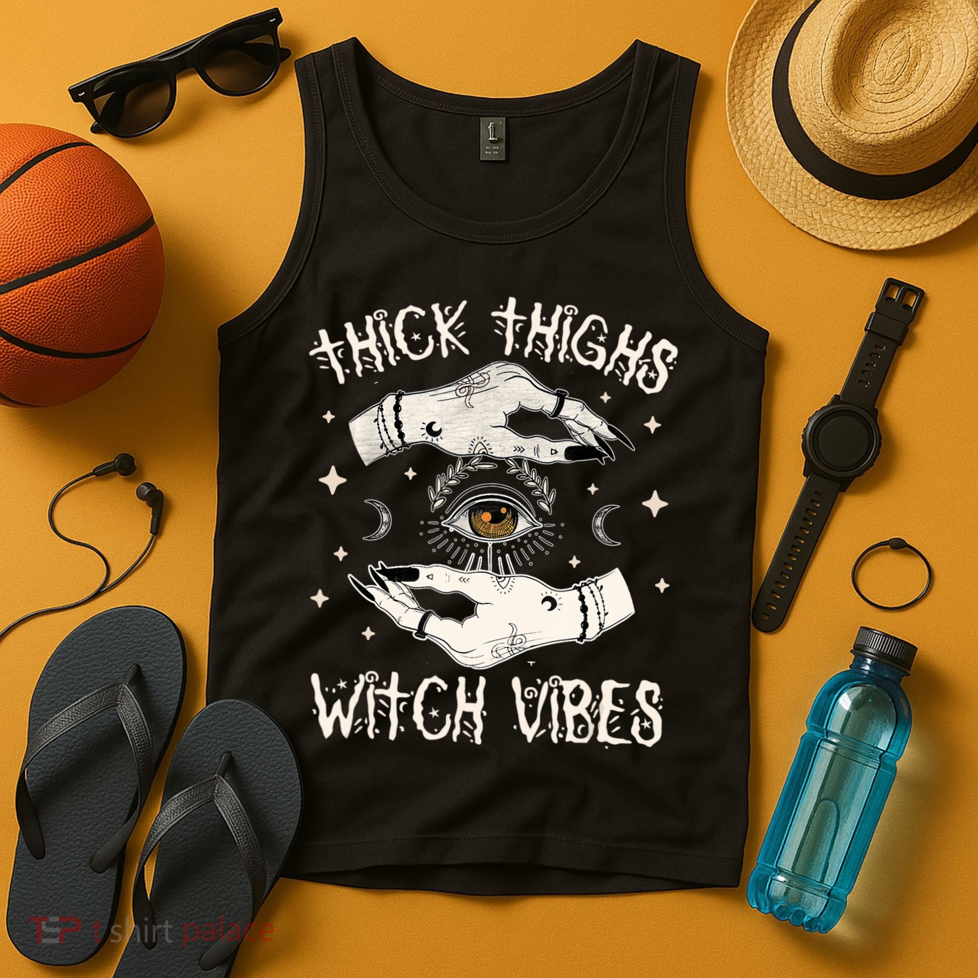 Thick Thighs Witch Vibes Halloween Moon Witches Tattoo Tank Top
