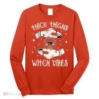 Thick Thighs Witch Vibes Halloween Moon Witches Tattoo Long Sleeve Shirt thumb 0