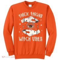 Thick Thighs Witch Vibes Halloween Moon Witches Tattoo Sweatshirt thumb 0