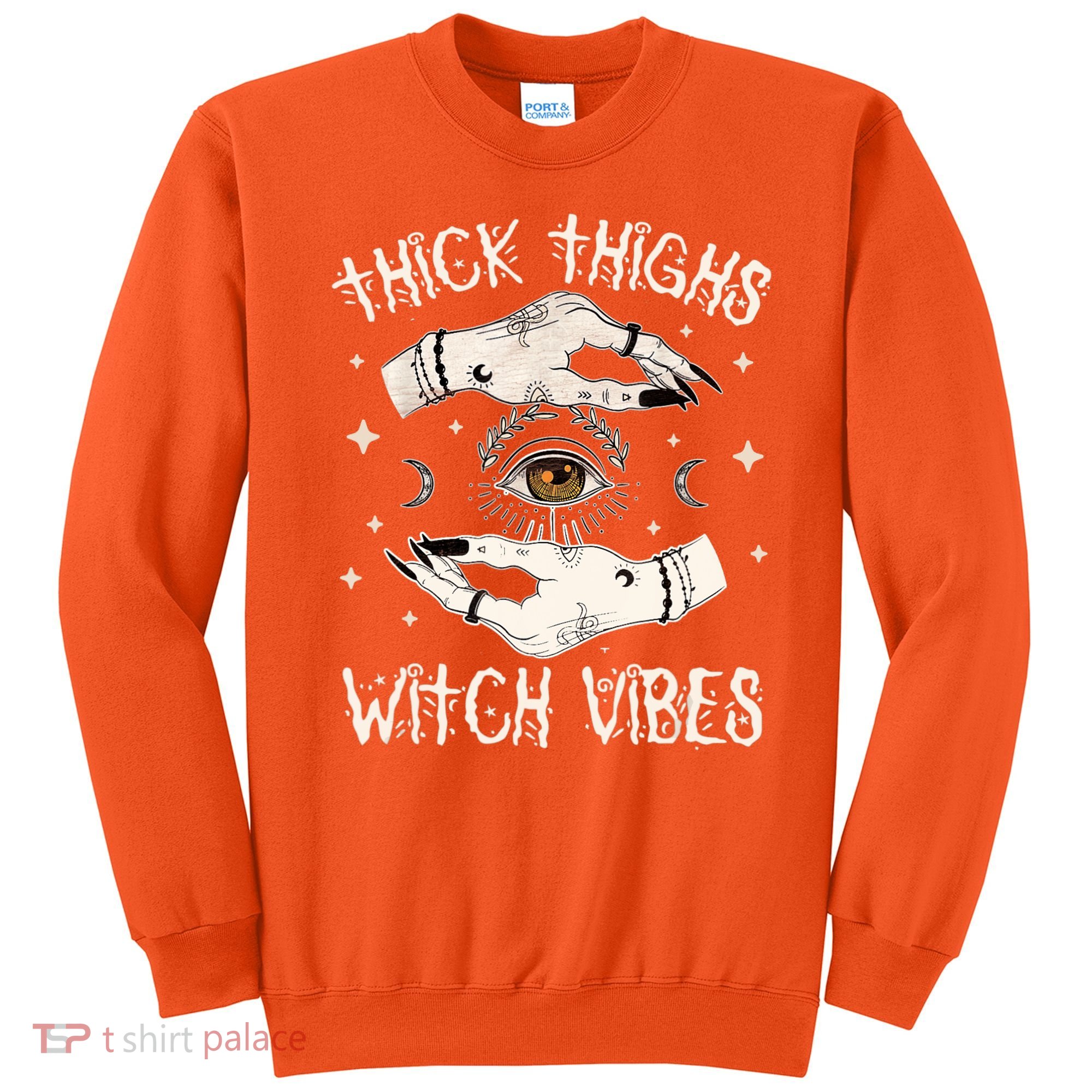 Thick Thighs Witch Vibes Halloween Moon Witches Tattoo Sweatshirt