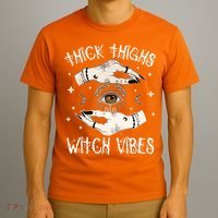 Thick Thighs Witch Vibes Halloween Moon Witches Tattoo T-Shirt thumb 3