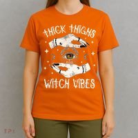 Thick Thighs Witch Vibes Halloween Moon Witches Tattoo T-Shirt thumb 4