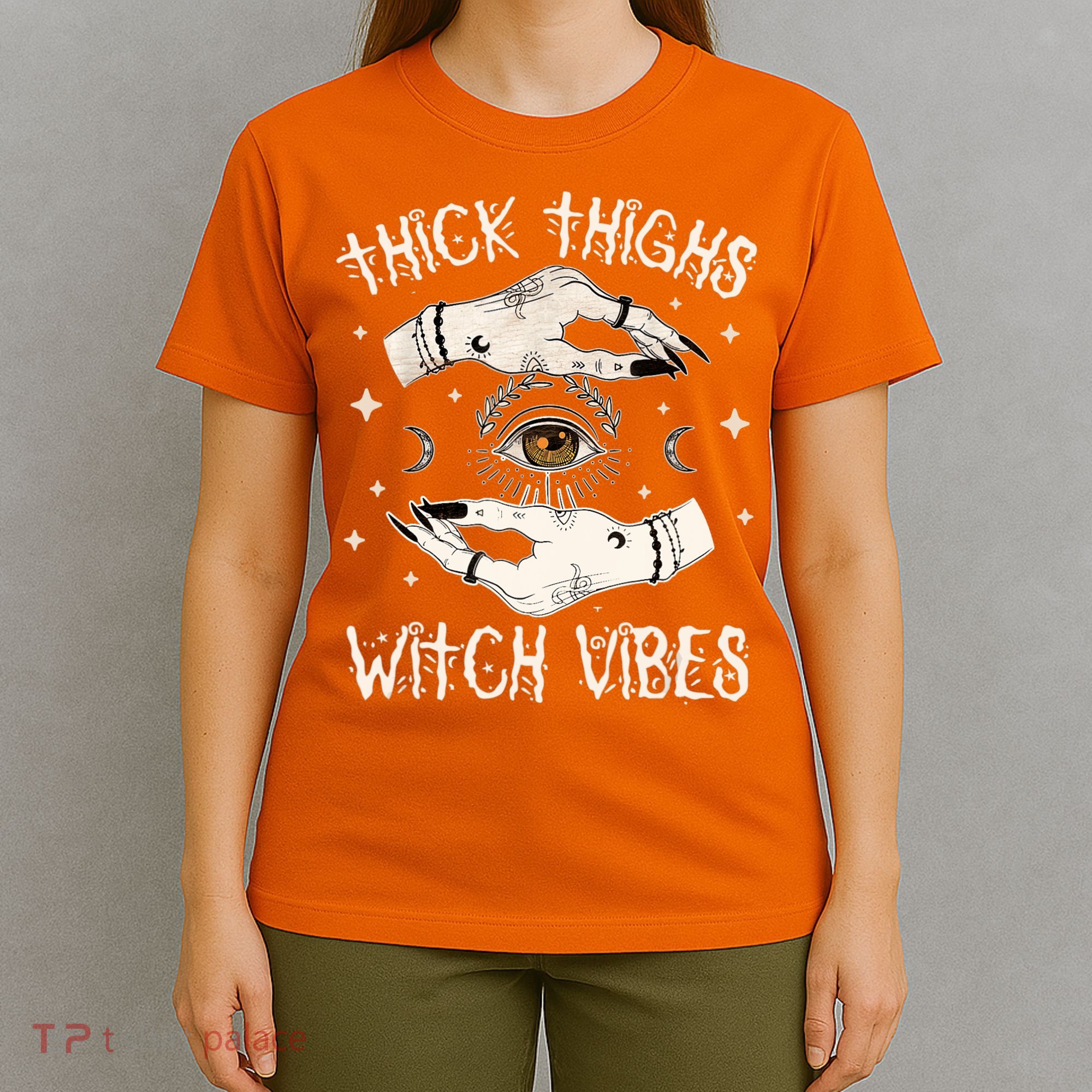 Thick Thighs Witch Vibes Halloween Moon Witches Tattoo T-Shirt