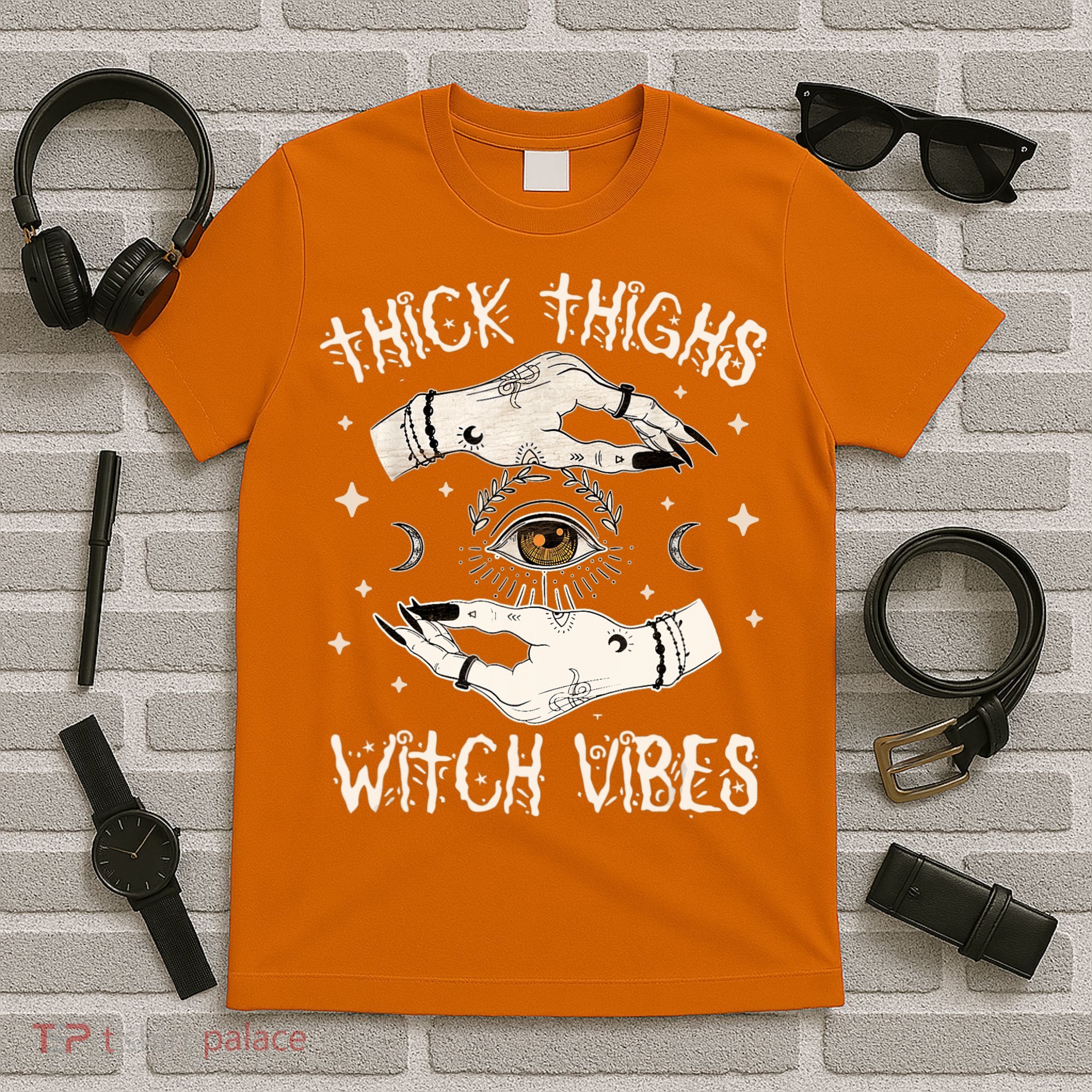 Thick Thighs Witch Vibes Halloween Moon Witches Tattoo T-Shirt