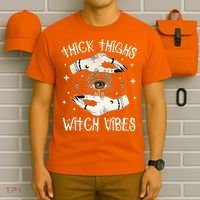 Thick Thighs Witch Vibes Halloween Moon Witches Tattoo T-Shirt thumb 6