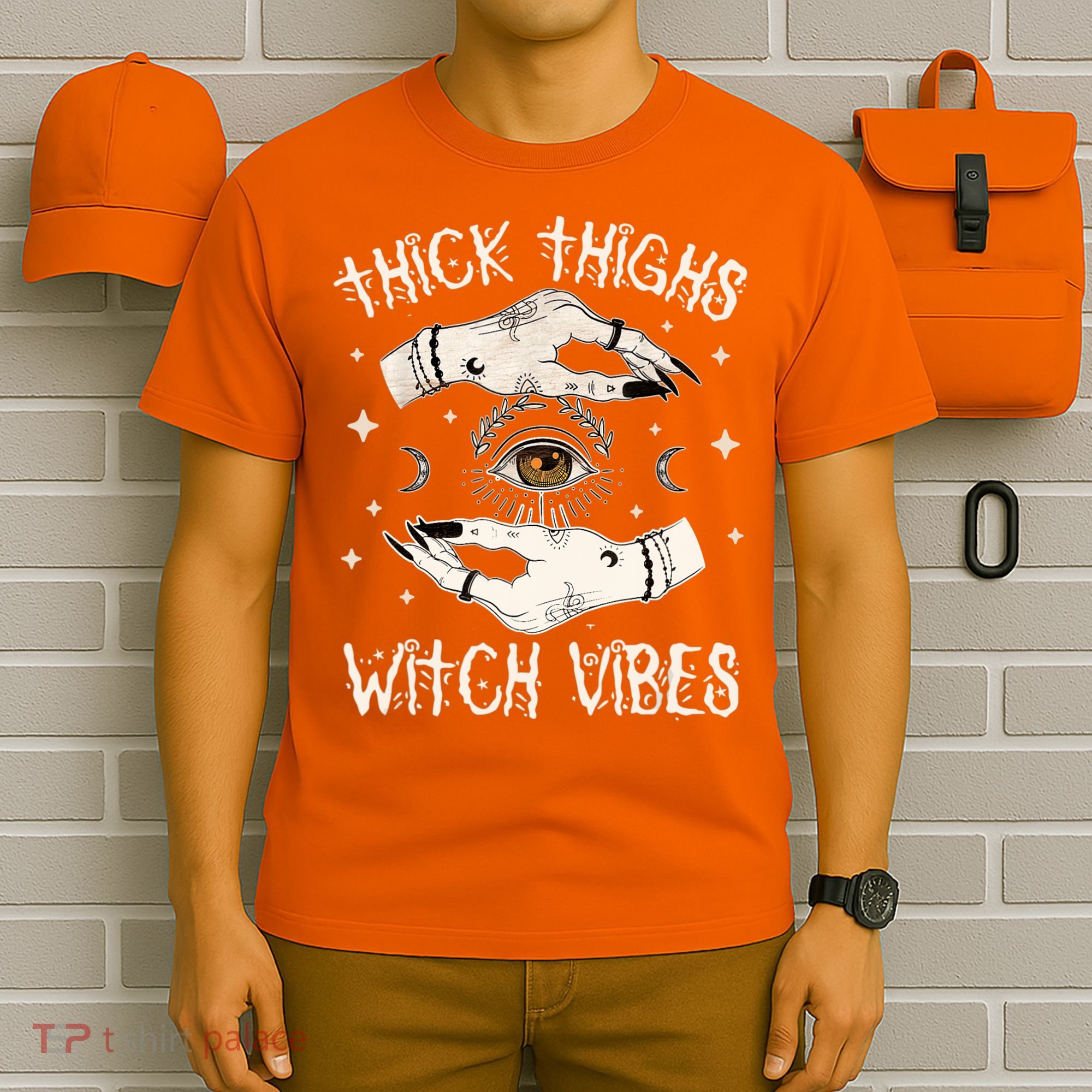 Thick Thighs Witch Vibes Halloween Moon Witches Tattoo T-Shirt