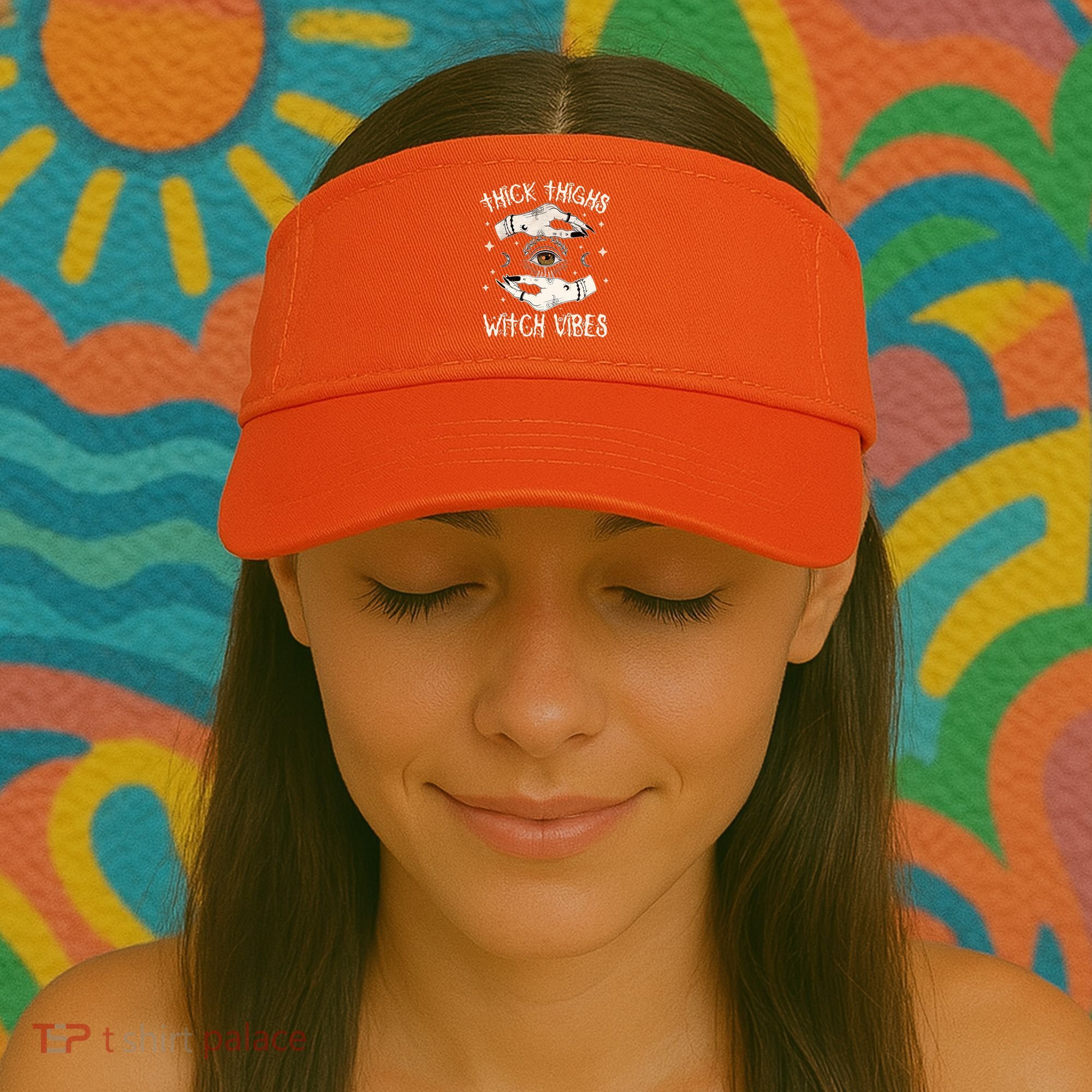 Thick Thighs Witch Vibes Halloween Moon Witches Tattoo Visor