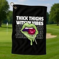 Thick Thighs Witchy Vibes Halloween Bad Witch Energy Gift Golf Towel thumb 1