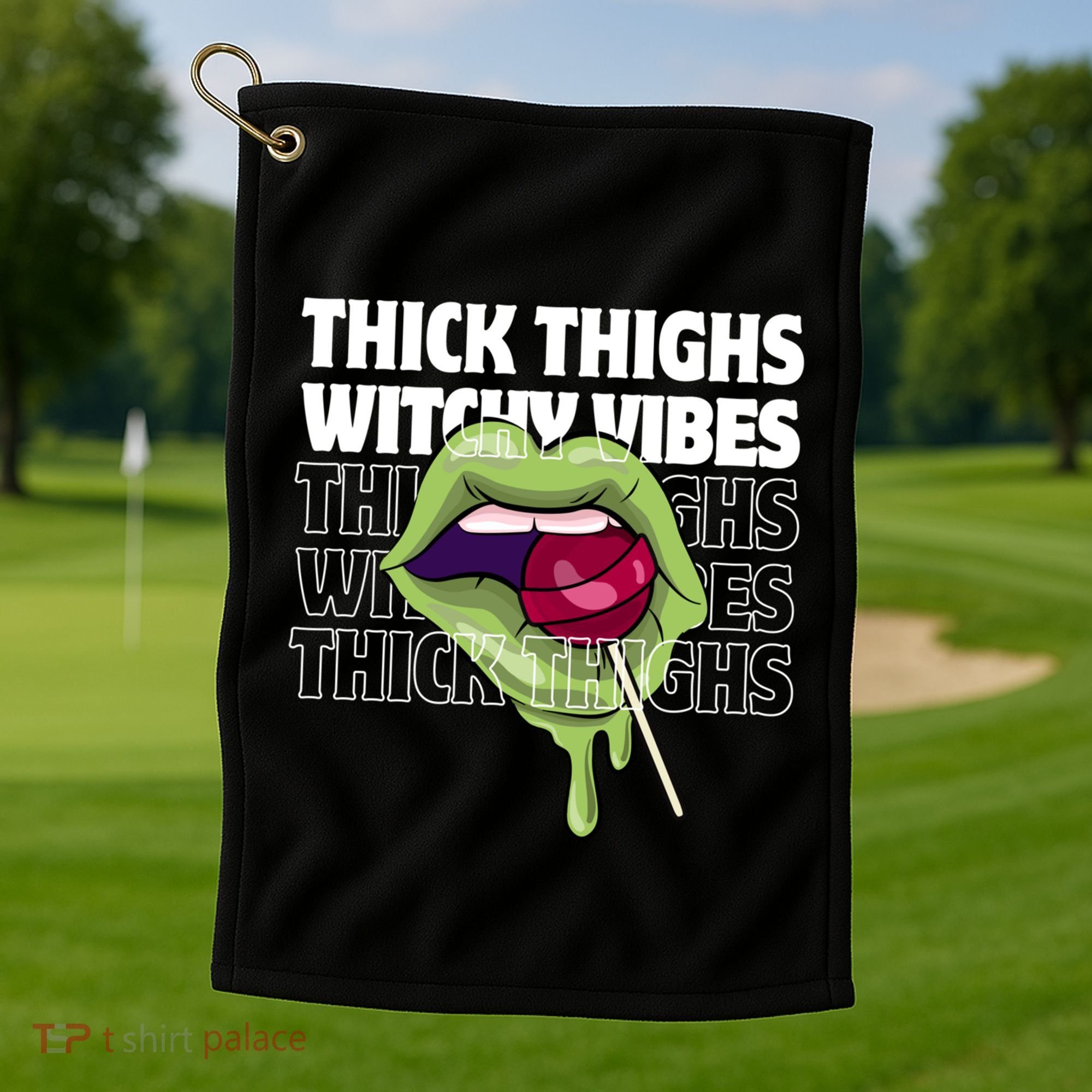 Thick Thighs Witchy Vibes Halloween Bad Witch Energy Gift Golf Towel